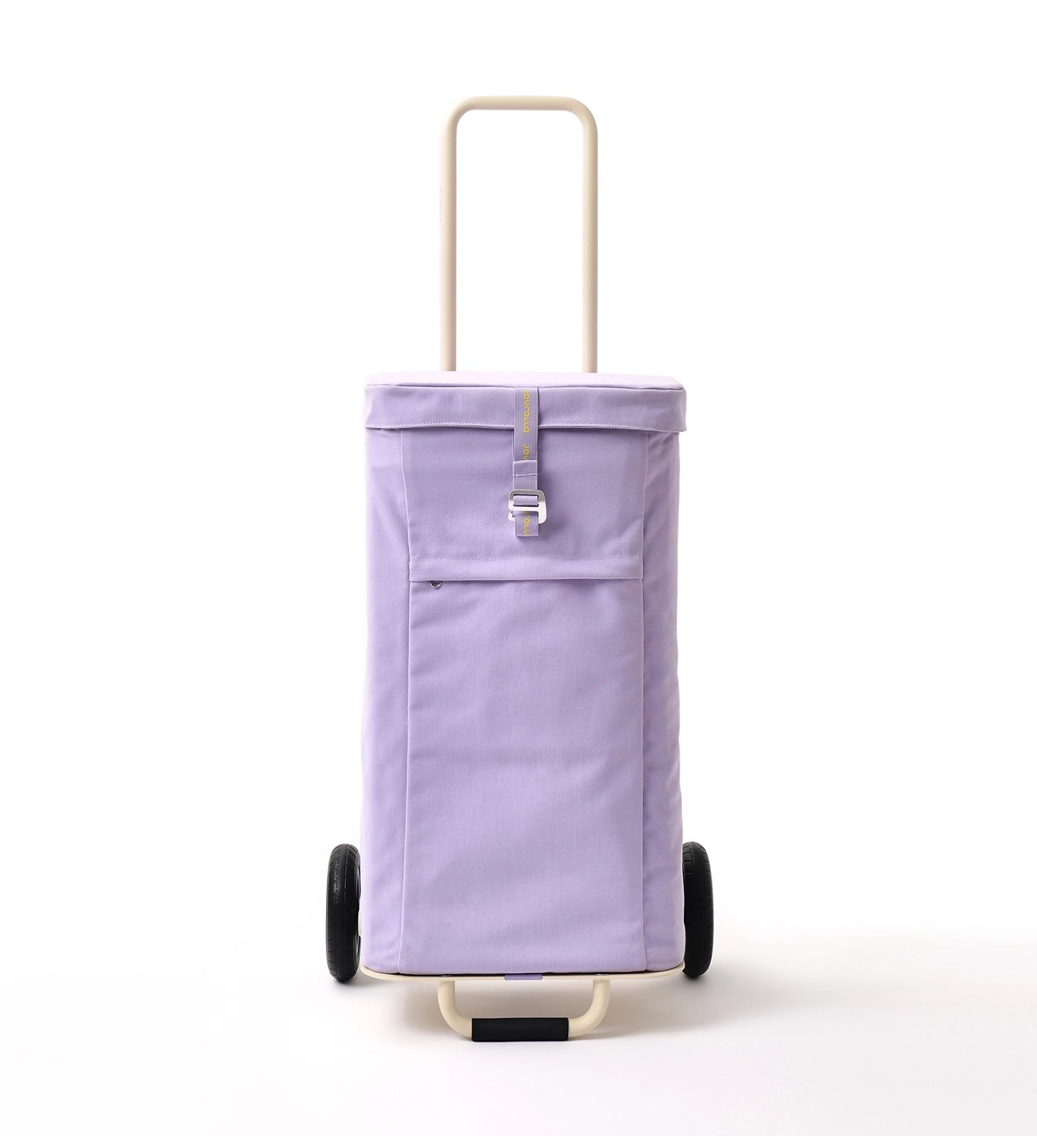  The front view of a lilac Joyrolla Cart, showcasing its vibrant and attractive color. The cart is captured from the front, displaying its sturdy frame and spacious storage bag. The lilac hue adds a touch of elegance and playfulness to the cart's appearance. This Joyrolla Cart offers a practical and stylish solution for transporting items with ease, whether it's for grocery shopping, travel, or everyday use.